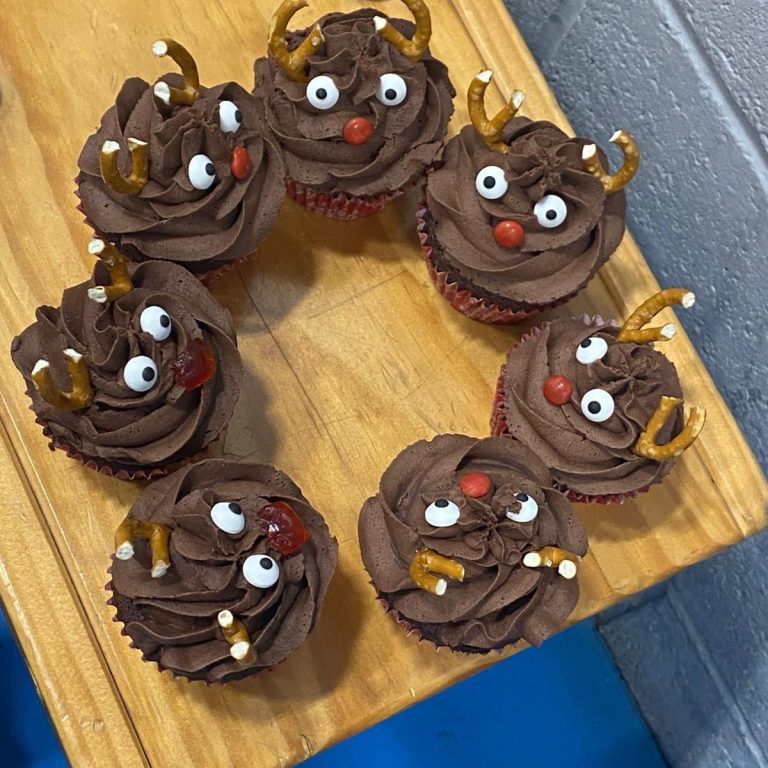 Some Christmas-themed cupcakes baked by one of the Reading Rooks members.